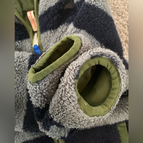 Hanna Andersson 100 Reversible Green Gray Blue Fuzzy Coat Jacket - Picture 4 of 10